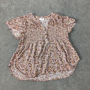 Ivy Women's Short Sleeve Top Size Large Floral Blouse Rayon Cottagecore